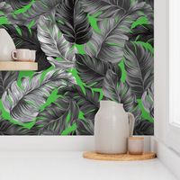 Tropical Leaves, Banana Leaves on Lime Green