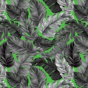 Tropical Leaves, Banana Leaves on Lime Green