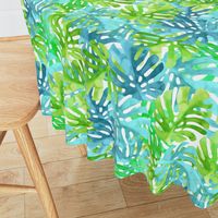 Watercolor blue green tropical leaves