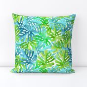 Watercolor blue green tropical leaves