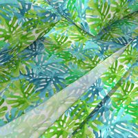 Watercolor blue green tropical leaves