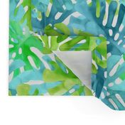 Watercolor blue green tropical leaves