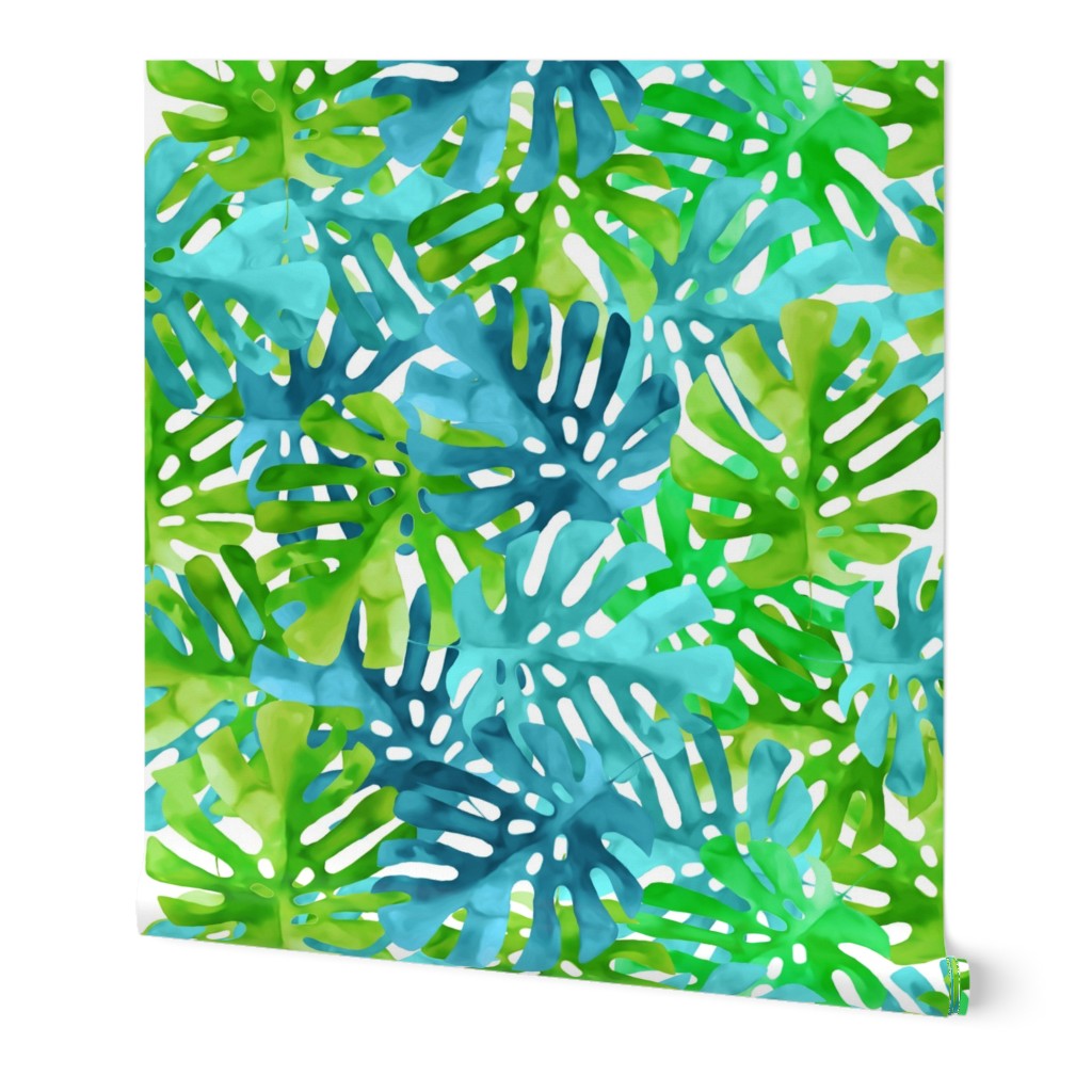 Blue & Green Watercolor Leaves Pattern