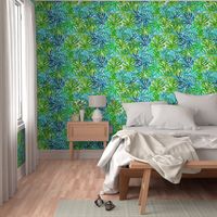 Blue & Green Watercolor Leaves Pattern