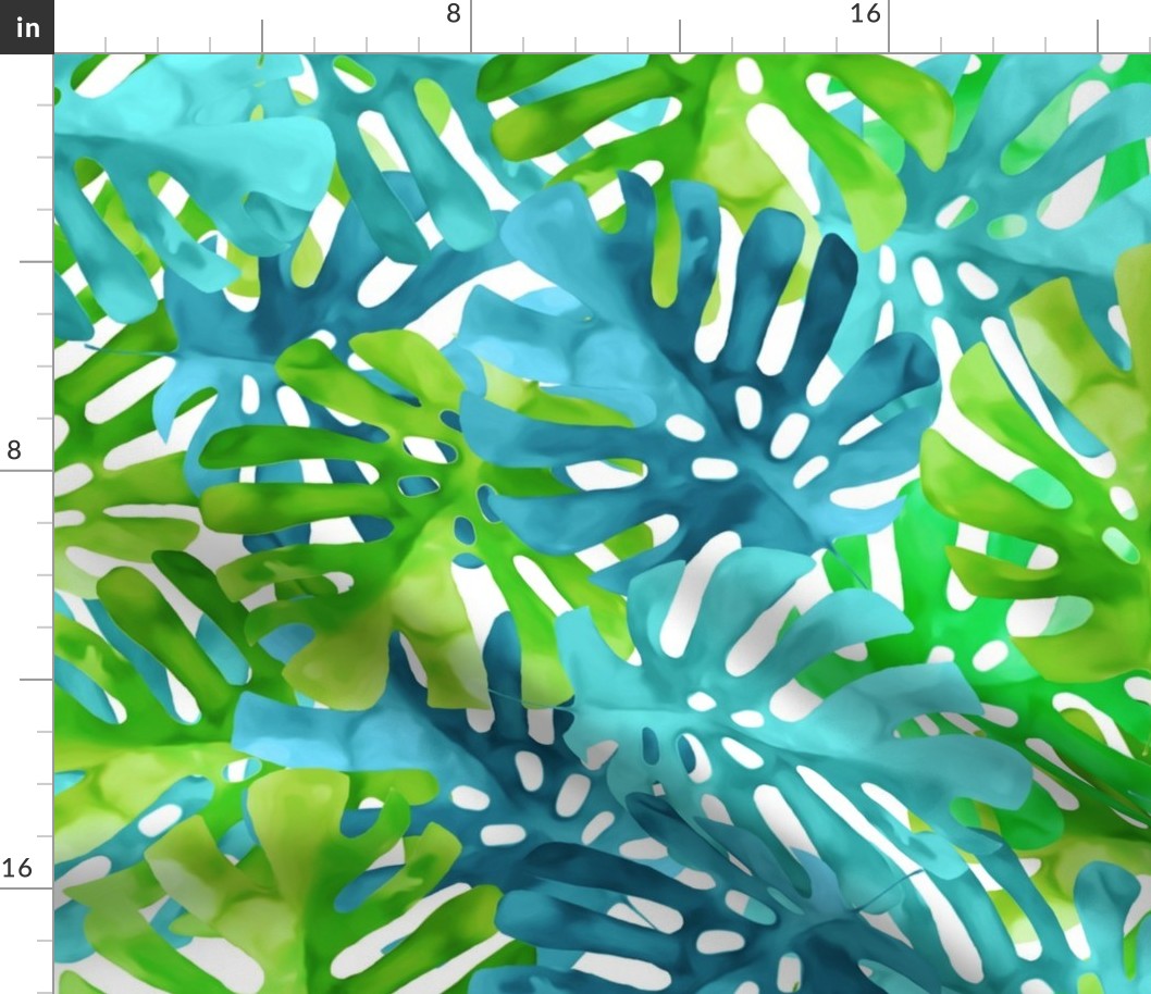 Blue & Green Watercolor Leaves Pattern