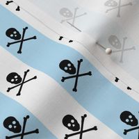 black skull and crossbones on blue and white stripe