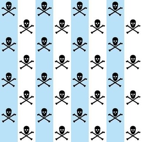 black skull and crossbones on blue and white stripe