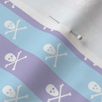 white skull and crossbones on light blue and lavender stripe