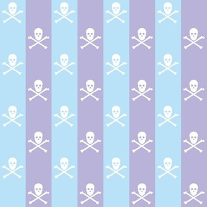 white skull and crossbones on light blue and lavender stripe