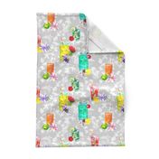 watercolor summer fruity drink coktails lemonade light grey white