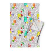 watercolor summer fruity drink coktails lemonade light grey white