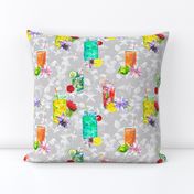 watercolor summer fruity drink coktails lemonade light grey white