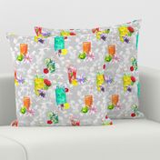 watercolor summer fruity drink coktails lemonade light grey white