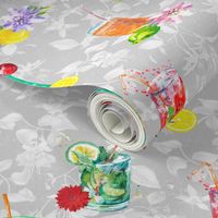 watercolor summer fruity drink coktails lemonade light grey white