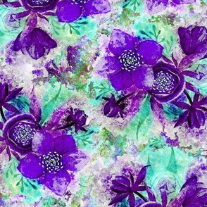 dreamy watercolor hellebore purple ultra violet turquoise aqua mint