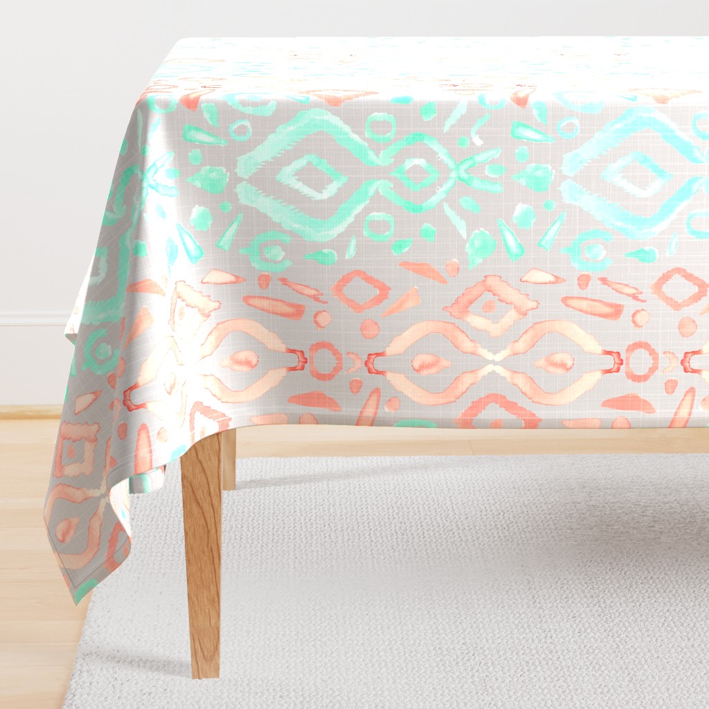 Jumbo Coral Peach Blush  Mint Green Ikat Watercolor Abstract White Large Scale Home Decor  _ Miss Chiff Designs
