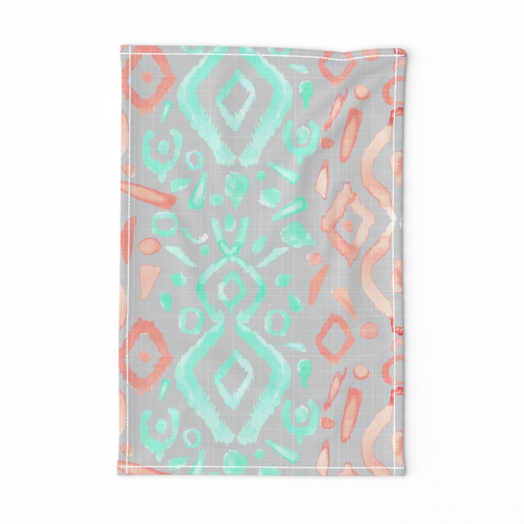 Jumbo Coral Peach Blush  Mint Green Ikat Watercolor Abstract White Large Scale Home Decor  _ Miss Chiff Designs