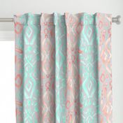 Jumbo Coral Peach Blush  Mint Green Ikat Watercolor Abstract White Large Scale Home Decor  _ Miss Chiff Designs