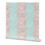 Jumbo Coral Peach Blush  Mint Green Ikat Watercolor Abstract White Large Scale Home Decor  _ Miss Chiff Designs