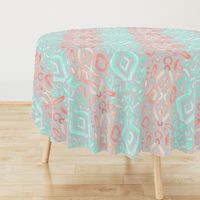 Jumbo Coral Peach Blush  Mint Green Ikat Watercolor Abstract White Large Scale Home Decor  _ Miss Chiff Designs