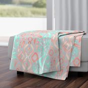 Jumbo Coral Peach Blush  Mint Green Ikat Watercolor Abstract White Large Scale Home Decor  _ Miss Chiff Designs