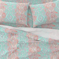 Jumbo Coral Peach Blush  Mint Green Ikat Watercolor Abstract White Large Scale Home Decor  _ Miss Chiff Designs