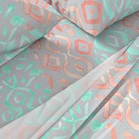 Jumbo Coral Peach Blush  Mint Green Ikat Watercolor Abstract White Large Scale Home Decor  _ Miss Chiff Designs