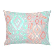 Jumbo Coral Peach Blush  Mint Green Ikat Watercolor Abstract White Large Scale Home Decor  _ Miss Chiff Designs