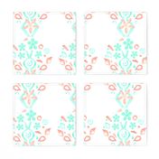 Coral Peach Blush  Mint Green Ikat Watercolor Abstract White Large Scale Jumbo Floral  _ Miss Chiff Designs