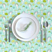 Mushroom Blue Green Pattern