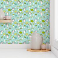 Mushroom Blue Green Pattern