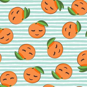 happy clementines on stripes (aqua)