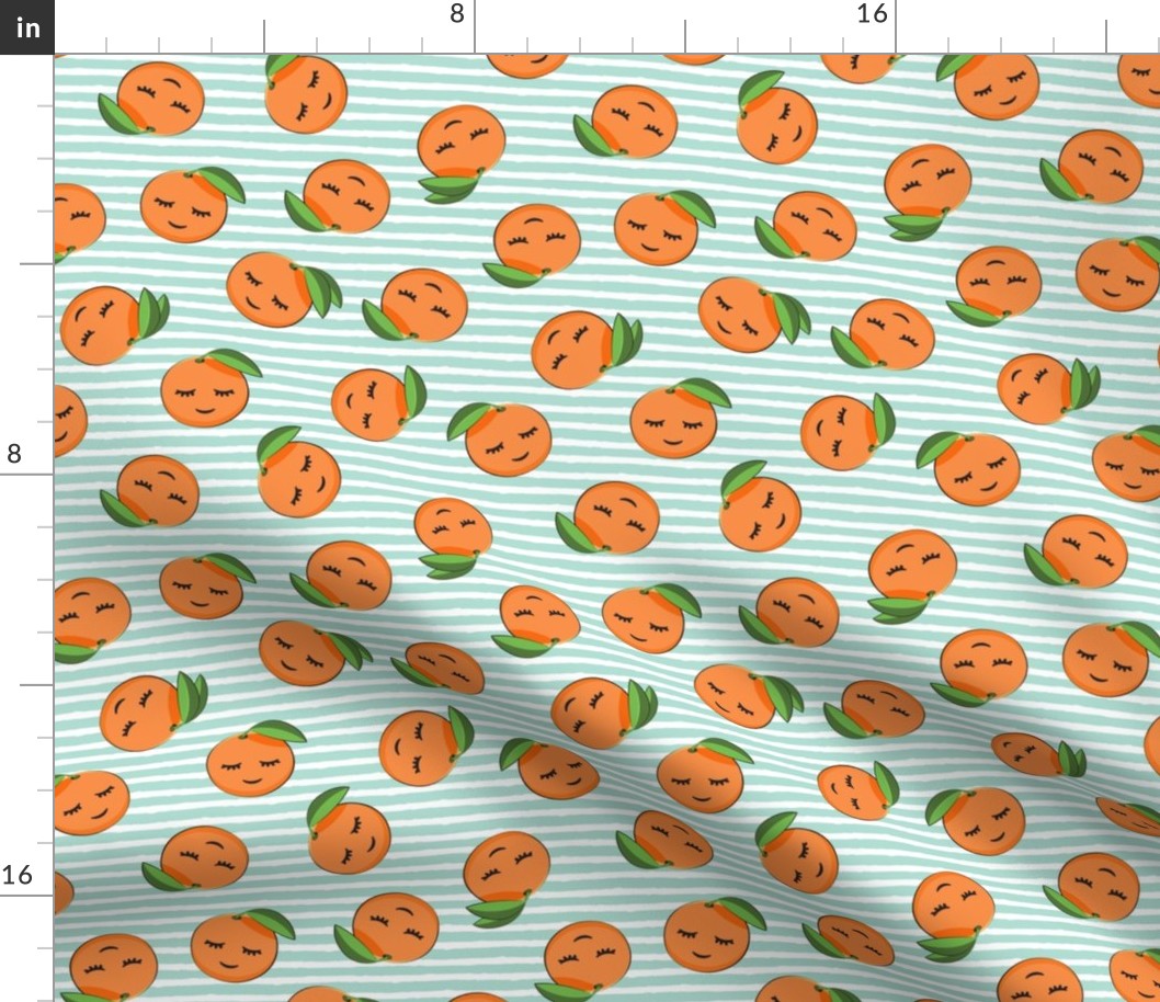 happy clementines on stripes (aqua)