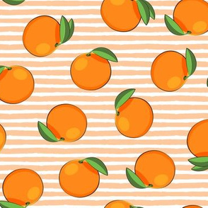 clementines on orange stripes - oranges summer citrus fabric