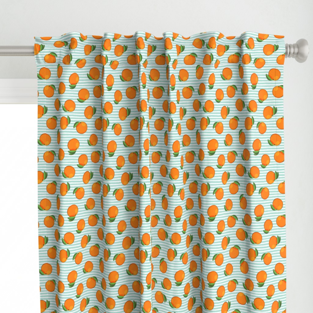 clementines on aqua stripes - oranges summer citrus fabric