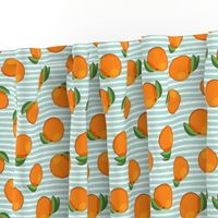 clementines on aqua stripes - oranges summer citrus fabric