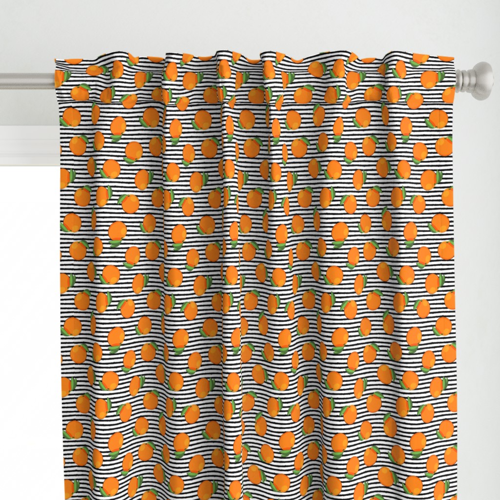 clementines on black stripes - oranges summer citrus fabric