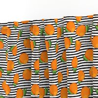 clementines on black stripes - oranges summer citrus fabric