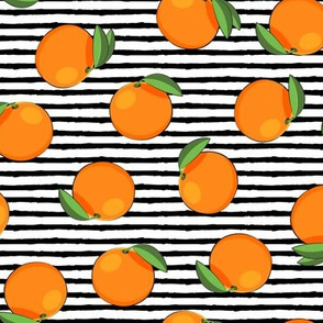 clementines on black stripes - oranges summer citrus fabric