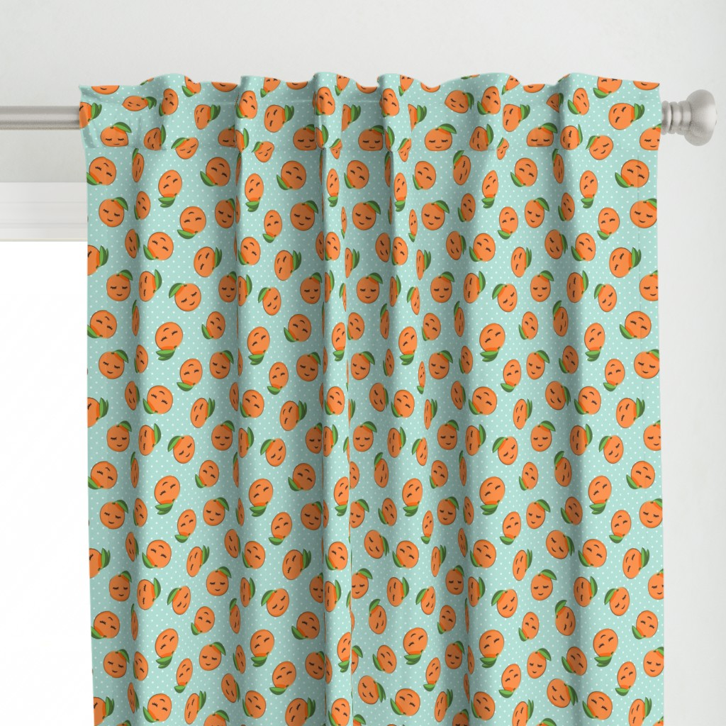 happy clementines on polka dots (aqua)