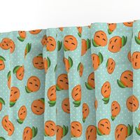 happy clementines on polka dots (aqua)