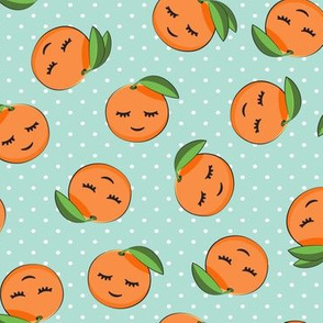 happy clementines on polka dots (aqua)