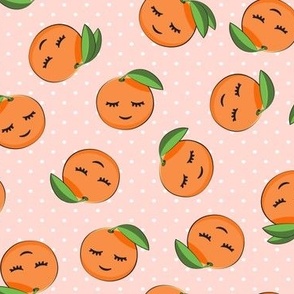 happy clementines on polka dots (pink)