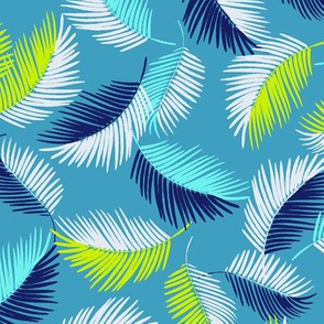 Tropical Palm Leaf Feathers - turquoise blue lime