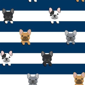 french bulldog stripes dog breed fabric navy