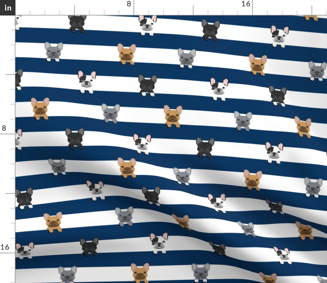 french bulldog stripes dog breed fabric navy