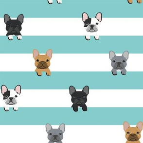 french bulldog stripes dog breed fabric med blue