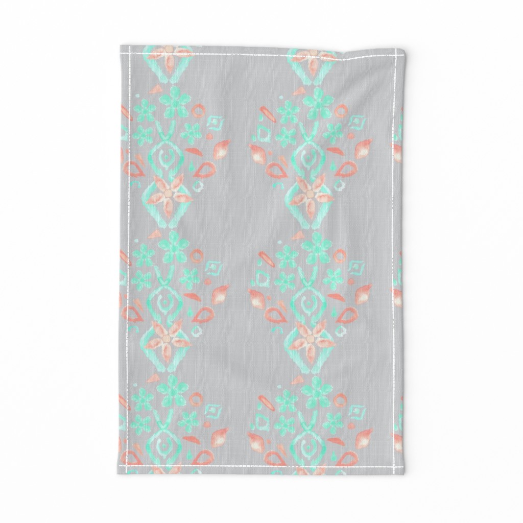 8x8 Coral Peach Mint Green Gray Grey Watercolor Ikat Linen Texture _ Miss Chiff Designs  