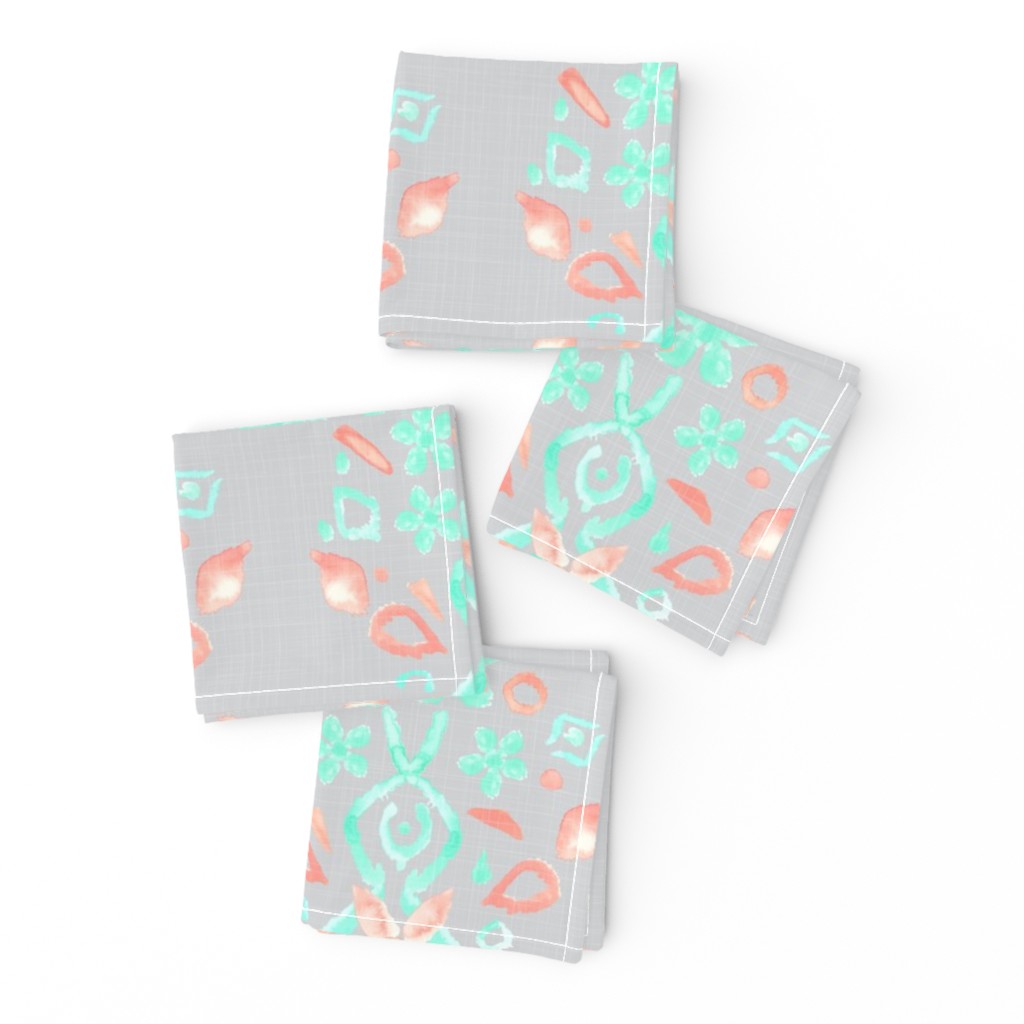 8x8 Coral Peach Mint Green Gray Grey Watercolor Ikat Linen Texture _ Miss Chiff Designs  