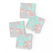 8x8 Coral Peach Mint Green Gray Grey Watercolor Ikat Linen Texture _ Miss Chiff Designs  